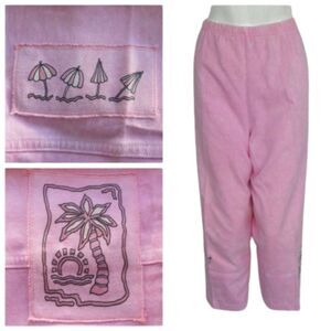 PRODUCE COMPANY Pants, L, Pink, Cropped, Elastic Waist, Umbrellas, Tree